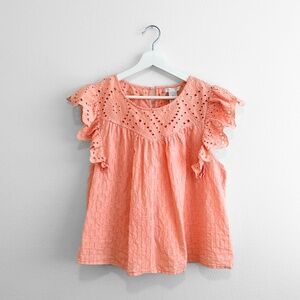 Design History Cute Woman's Blouse Eyelet Lace Embroidery Boho Pretty as a Peach